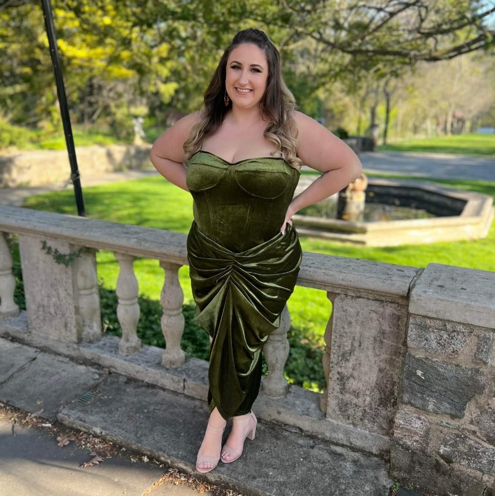 Pretty Little Thing Khaki Velvet Structure Corset Top